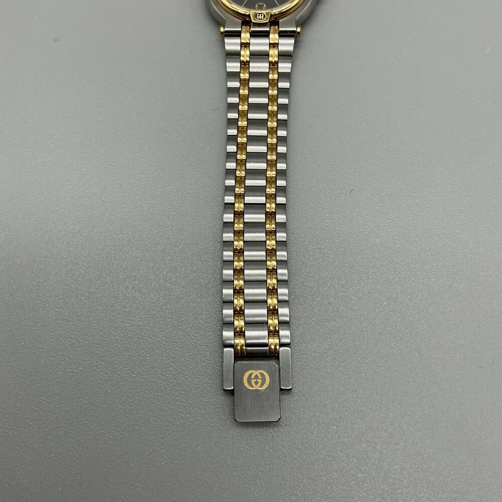 Vintage Gucci 9000L Womens Watch 25mm Silver Gold Tone Date New Battery 7.25